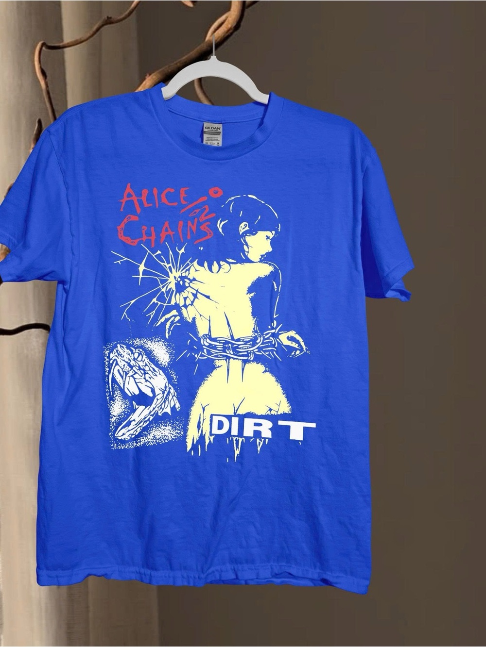Gildan Blue Alice In Chains "Dirt" Band Tee with Red and Cream Print